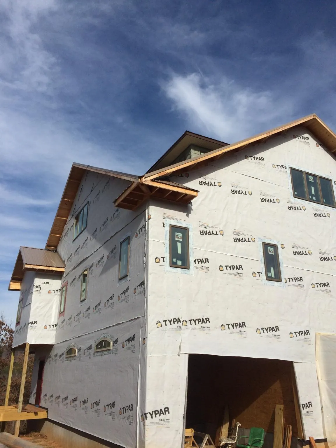 Stick built house wrapped in Typar with new roof framing and dormers in Cherry Plain